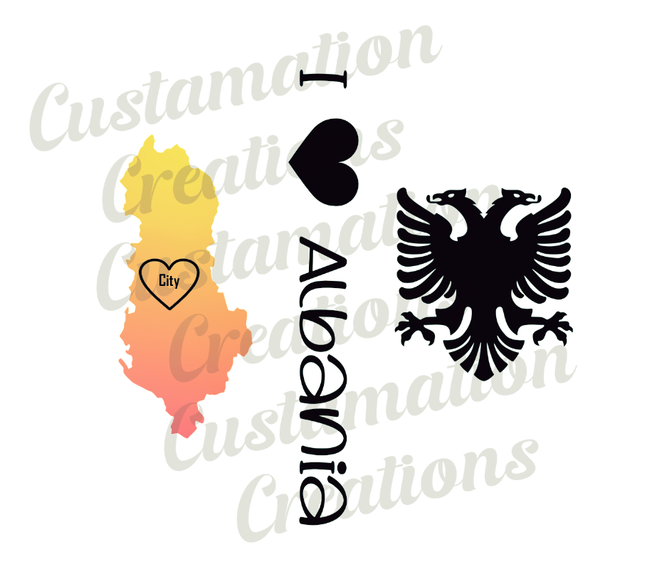 I Love Albania Map with your choice of City name and Albanian Eagle