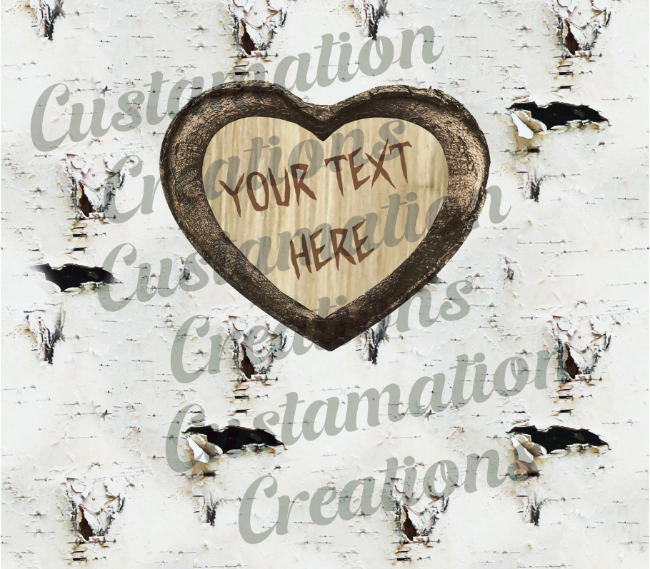 Custom Text Carved Heart Tree 20oz. Tumbler Available in Multiple Bark Color Options