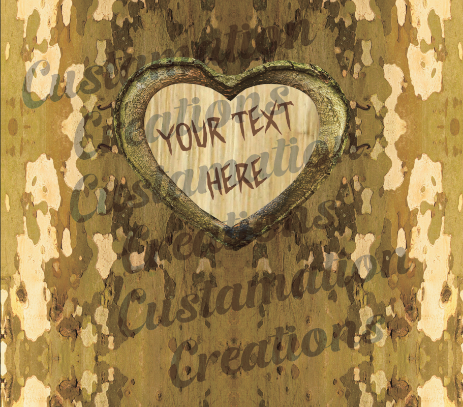 Custom Text Carved Heart Tree 20oz. Tumbler Available in Multiple Bark Color Options