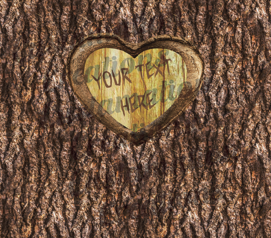Custom Text Carved Heart Tree 20oz. Tumbler Available in Multiple Bark Color Options