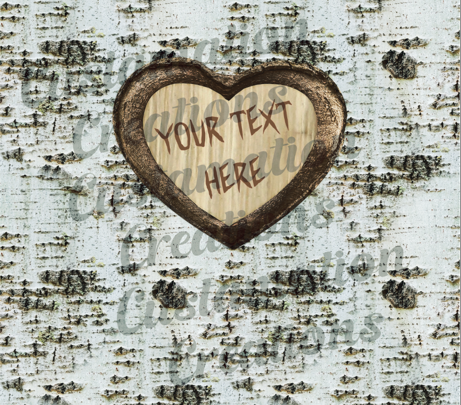 Custom Text Carved Heart Tree 20oz. Tumbler Available in Multiple Bark Color Options